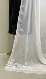 将图像加载到图库查看器中， Lucknowi 手工粘胶乔其纱 Chikankari Dupatta - Honc0115676
