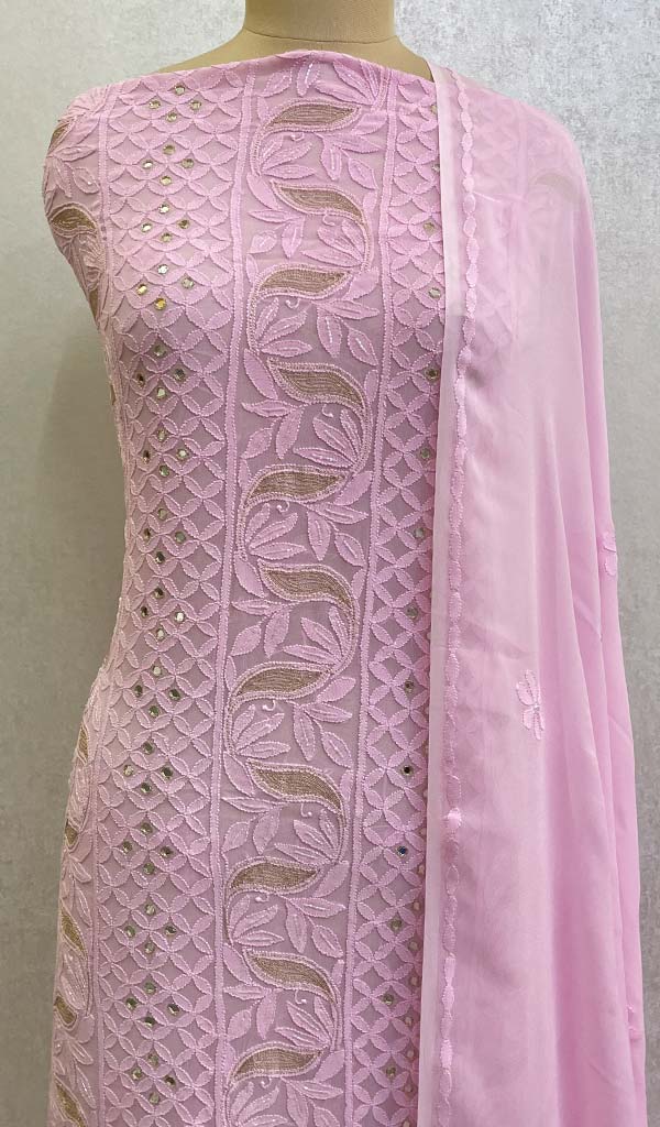 Women's Lucknowi Handcrafted Viscose Georgette Chikankari Suit Material - HONC0108658