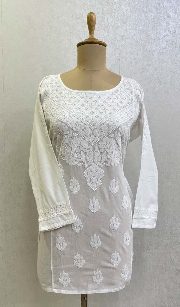 Lakhnavi 手工制作的 Chikankari 棉质上衣 - HONC0111354