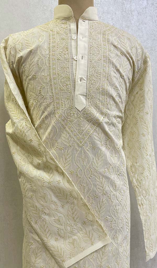 Men's Lucknowi Handcrafted Cotton Chikankari Kurta - HONC0123616