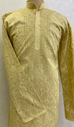 将图像加载到图库查看器中， Men&#39;s Lucknowi Handcrafted Cotton Chikankari Kurta - HONC0123622
