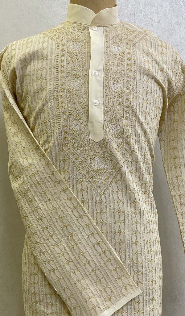 Men's Lucknowi Handcrafted Cotton Chikankari Kurta - HONC0123604
