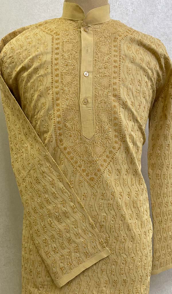 Men's Lucknowi Handcrafted Cotton Chikankari Kurta - HONC00123586