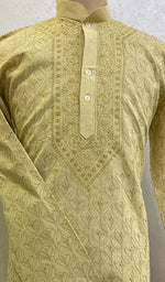 将图像加载到图库查看器中， Men's Lucknowi Handcrafted Cotton Chikankari Kurta - HONC0123553