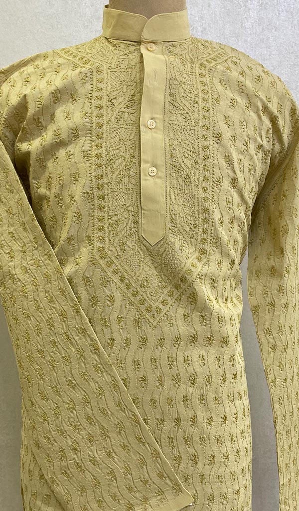 Men's Lucknowi Handcrafted Cotton Chikankari Kurta - HONC0123573