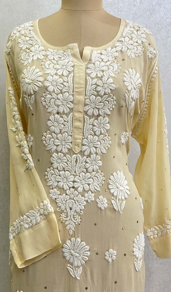 Women's Lakhnavi Handcrafted Crepe Chikankari Kurti - HONC0111648