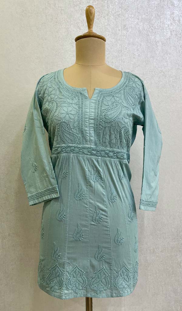 Lakhnavi 手工制作的 Chikankari 棉质上衣 - HONC0111311