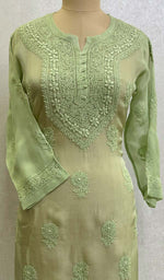 Load image into Gallery viewer, Women&#39;s Lakhnavi Handcrafted Organza Chikankari Kurti - HONC0115938
