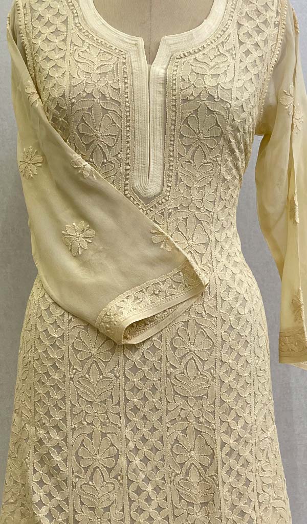 Lucknowi 手工粘胶乔其纱 Chikankari 上衣 - HONC0109033