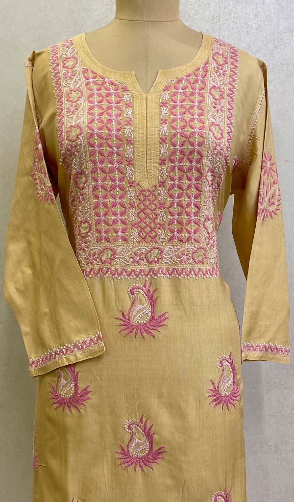 Women's Lucknowi Handcrafted Silk Chikankari Kurti - HONC0109363