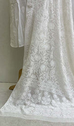 将图像加载到图库查看器中， Lucknowi 手工纯丝乔其纱 Chikankari Dupatta - Honc0117808
