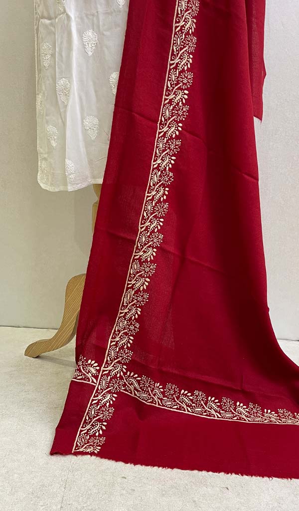 Women's Lucknowi Handcrafted Pashmina Chikankari Shawl - Honc0107047