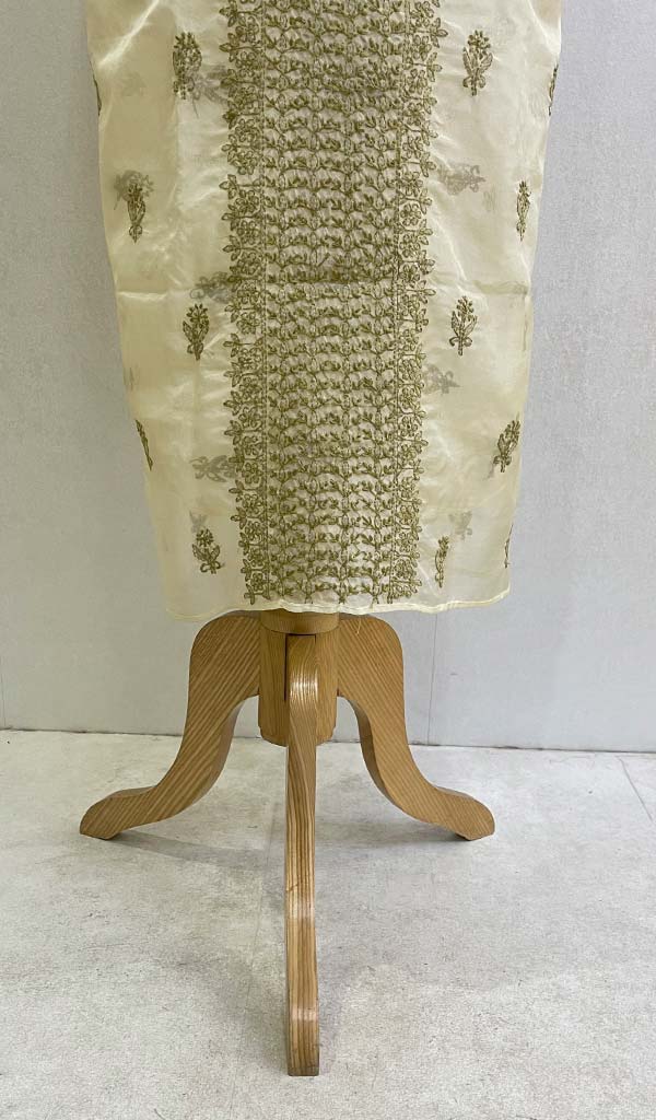 Women's Lakhnavi Handcrafted Organza Chikankari Unstitched Kurti Fabric - Honc0133590