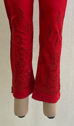 将图像加载到图库查看器中， Lucknowi 手工制作亚麻棉 Chikankari 裤子 - HONC0134354 