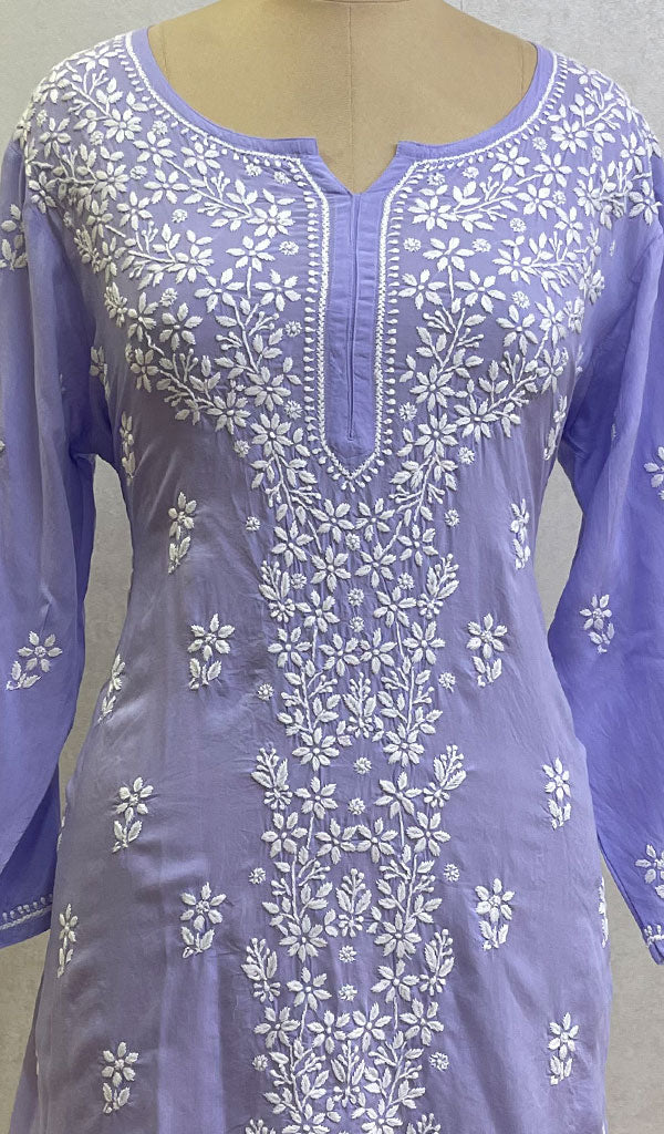 Lakhnavi 手工莫代尔棉 Chikankari 上衣 - HONC0136490