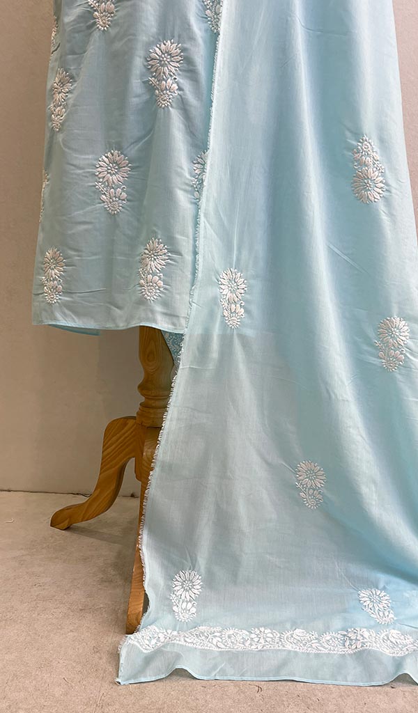 Lakhnavi Handcrafted Cotton Chikankari Kurta With Dupatta Fabric - Honc0136581