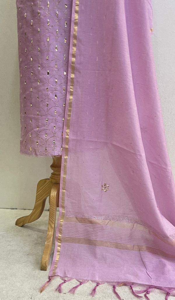 Women's Lakhnavi Handcrafted Chanderi Silk Chikankari Kurta Dupatta Set - Honc0128712