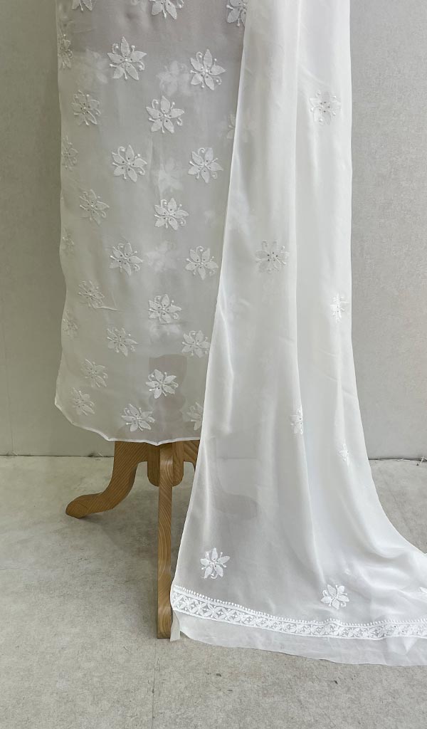 Women's Lucknowi Handcrafted Viscose Georgette Chikankari Kurta Dupatta Set - Honc0132410