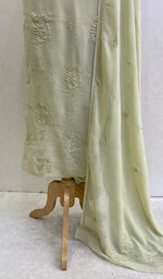 将图像加载到图库查看器中， Lucknowi 手工粘胶乔其纱 Chikankari 西装材料 - Honc0130314
