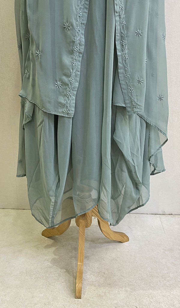 Haaya Women's Lakhnavi Handcrafted Faux-Georgette Chikankari Shrug and Dress Set - HONC0137241
