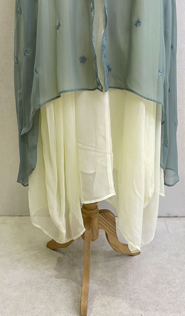 Haaya Women's Lakhnavi Handcrafted Faux-Georgette Chikankari Front Open  Dress - HONC0137256