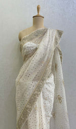 Load image into Gallery viewer, Women&#39;s Lucknowi Handcrafted Pure Organza Silk Chikankari Saree - HONC0107609