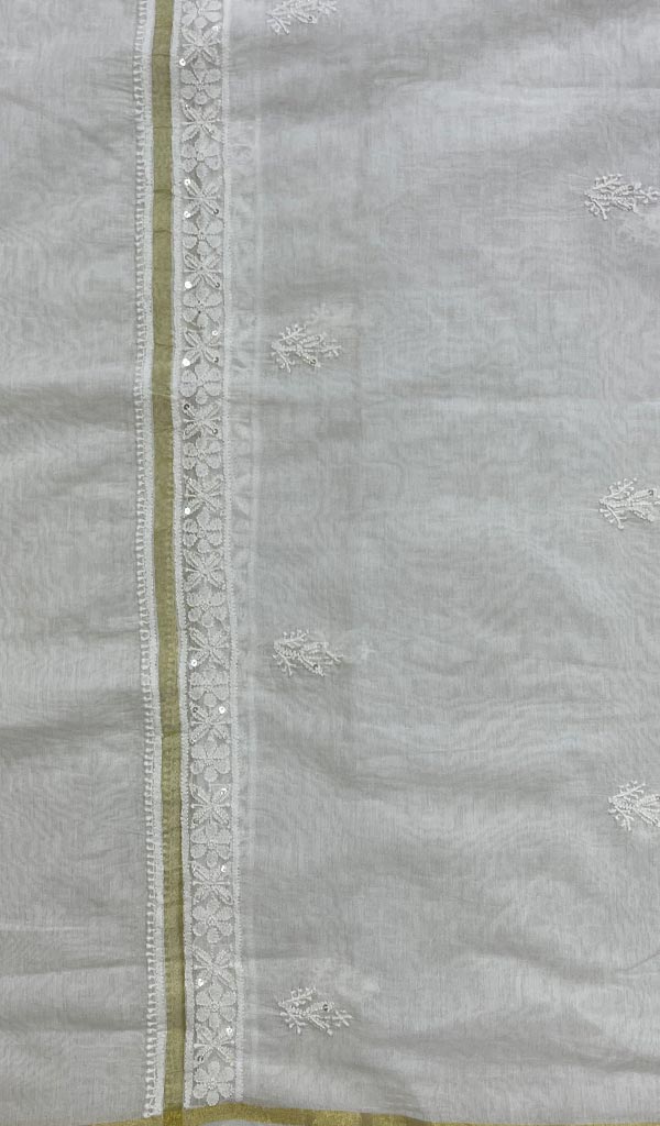 Women's Lakhnavi Handcrafted Chanderi Silk Chikankari Dupatta - Honc0108740
