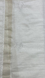 将图像加载到图库查看器中， Lakhnavi 手工制作 Chanderi 丝绸 Chikankari Dupatta - Honc029527
