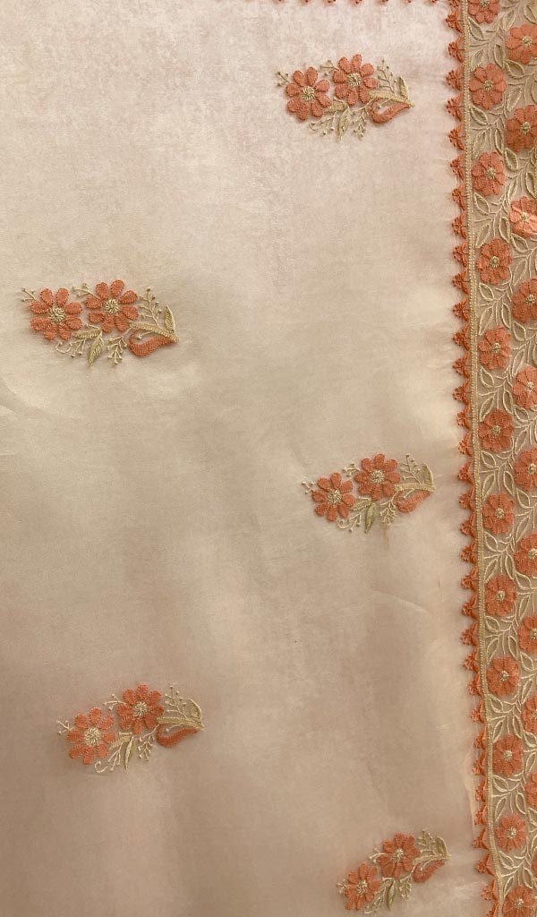 Women's Lucknowi Handcrafted Pure Organza Silk Chikankari Saree - HONC0119044
