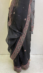 Load image into Gallery viewer, Women&#39;s Lucknowi Handcrafted Pure Organza Silk Chikankari Saree - HONC0116932
