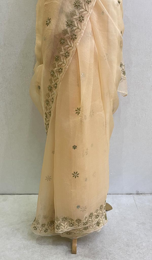 Women's Lucknowi Handcrafted Pure Organza Silk Chikankari Saree - HONC0111124