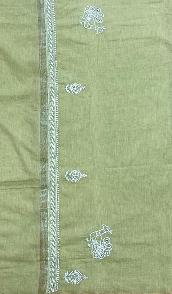 Lakhnavi 手工制作 Chanderi 丝绸 Chikankari Dupatta - Honc0108752