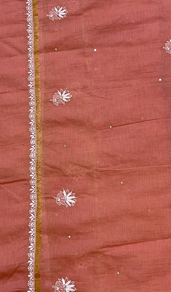 Women's Lakhnavi Handcrafted Chanderi Silk Chikankari Dupatta - Honc0108743