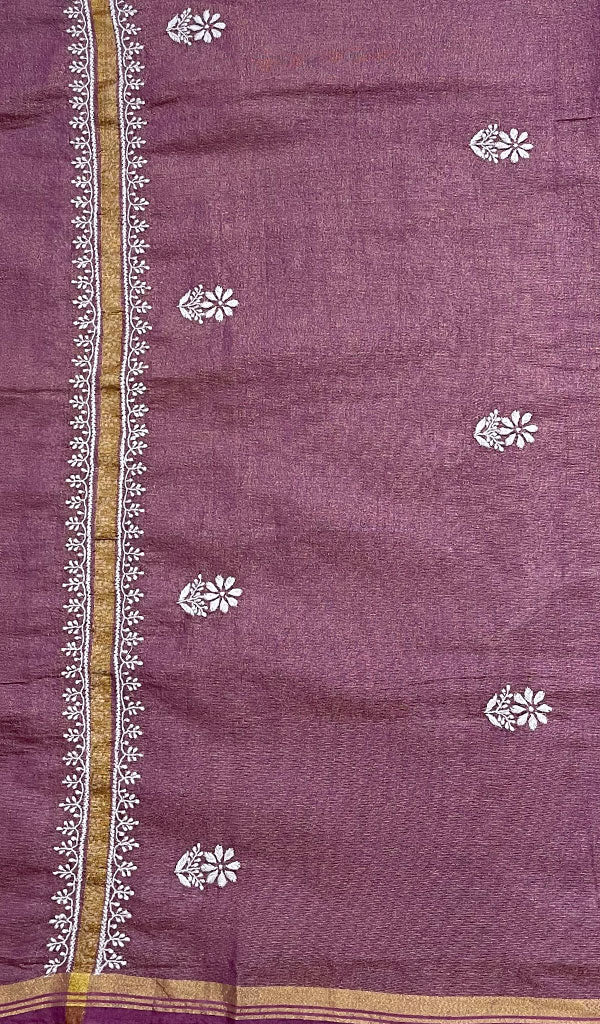 Lakhnavi 手工纸巾 Chanderi 丝绸 Chikankari Dupatta - Honc0108730