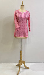 Load image into Gallery viewer, Women&#39;s Lakhnavi Handcrafted Silk Chikankari Top - HONC0176244
