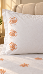 Lakhnavi Handcrafted Cotton Chikankari Bedsheet Set - HONC0379438