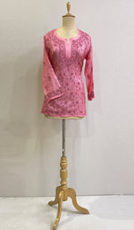 Load image into Gallery viewer, Women&#39;s Lakhnavi Handcrafted Silk Chikankari Top - HONC0176265
