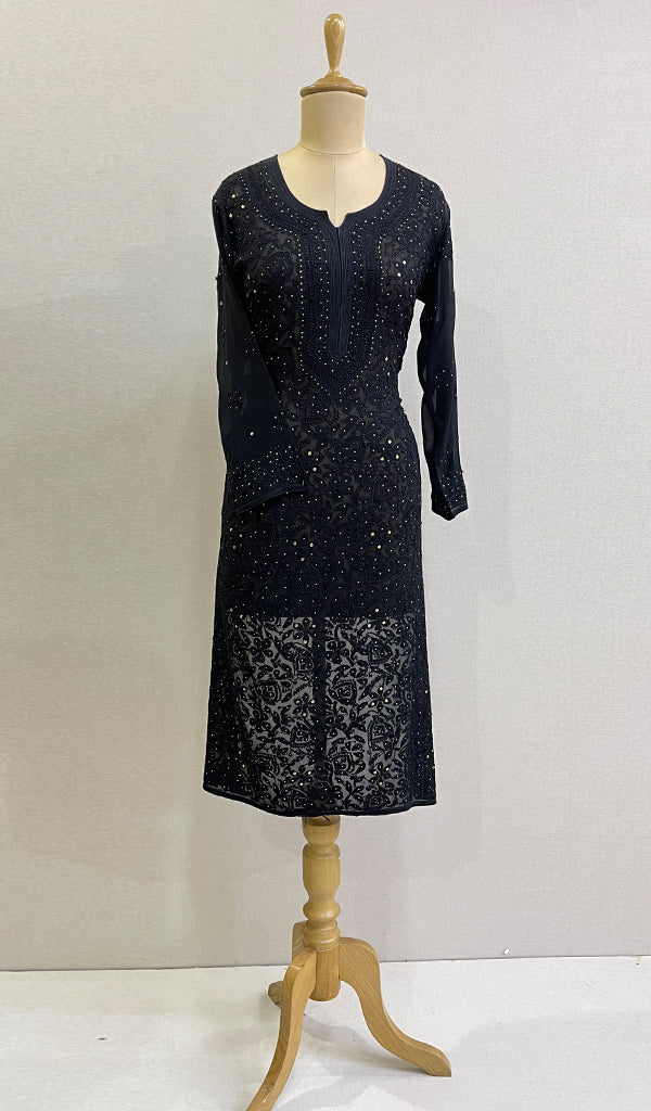 Women's Lakhnavi Handcrafted Viscose Georgette Chikankari Kurti -  HONC0139829
