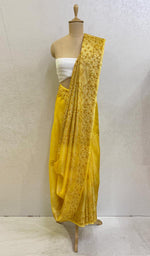 Load image into Gallery viewer, Women&#39;s Lakhnavi Handcrafted Tussar Silk Chikankari Saree - HONC077698