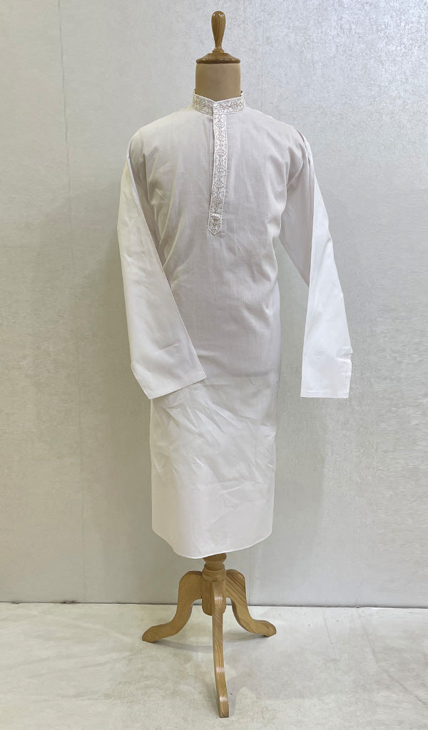 Men's Lucknowi Handcrafted Cotton Chikankari Kurta - HONC096280