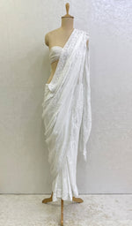 将图像加载到图库查看器中， Women&#39;s Lakhnavi Handcrafted Viscose Georgette Chikankari Saree -  HONC0139398
