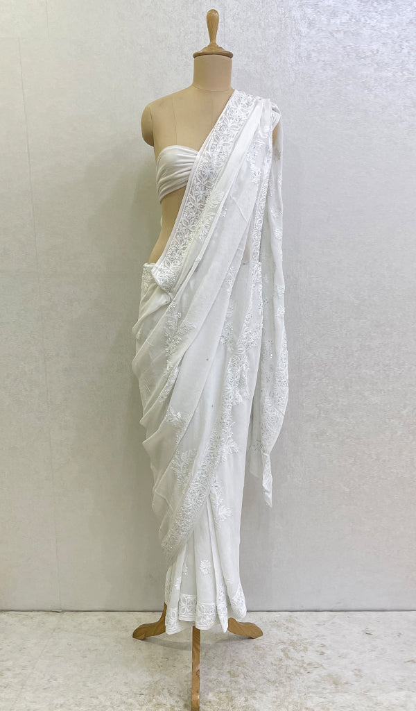 Women's Lakhnavi Handcrafted Viscose Georgette Chikankari Saree -  HONC0139398