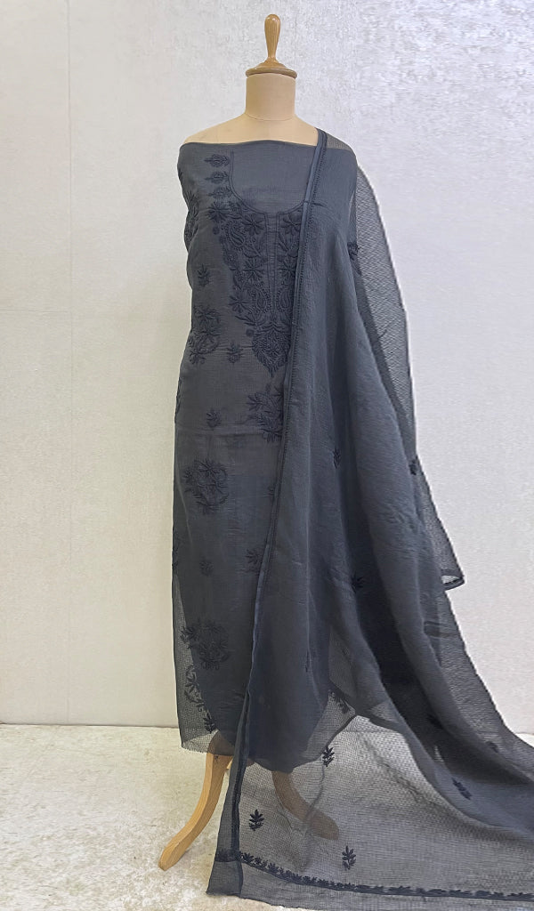 Women's Lucknowi Handcrafted Kota Cotton Chikankari Kurta And Dupatta Set - HONC0116660