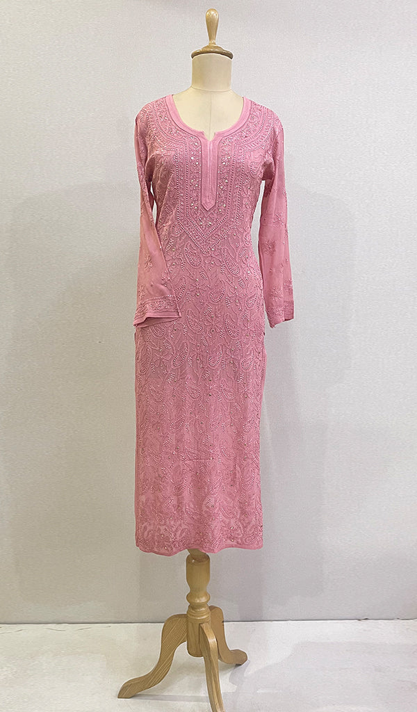 Sadaf Women's Lakhnavi Handcrafted Viscose Georgette Chikankari Kurti - HONC0204853