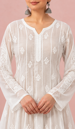 Women's Lucknowi Handcrafted Cotton Chikankari Anarkali Dress - HONC0212152