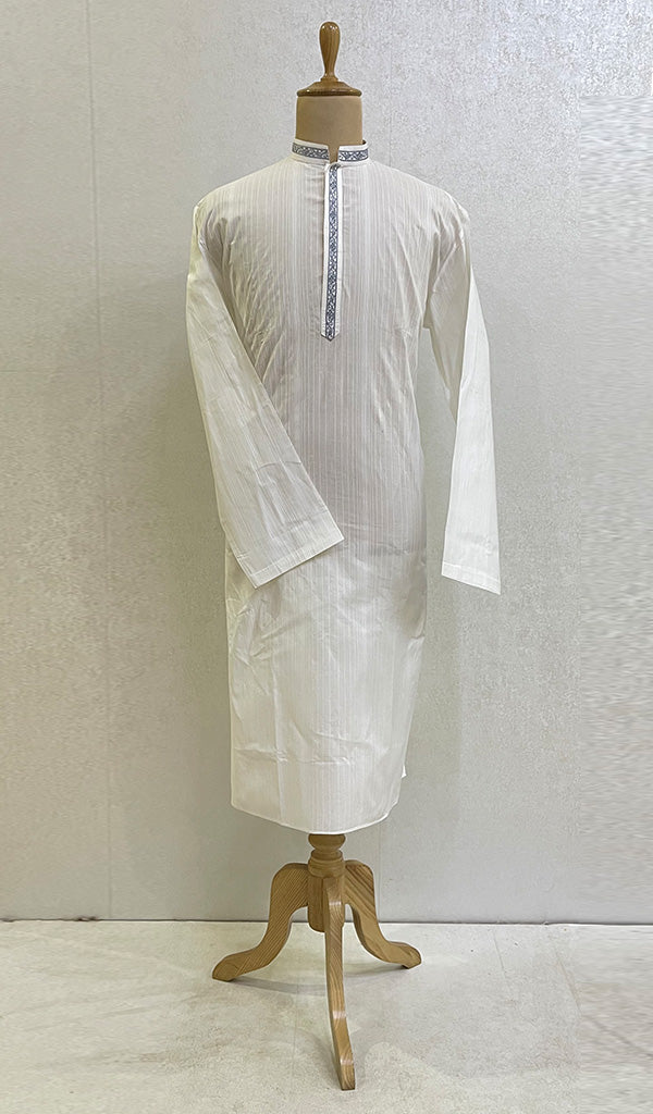 Men's Lucknowi Handcrafted Cotton Chikankari Kurta - HONC096272