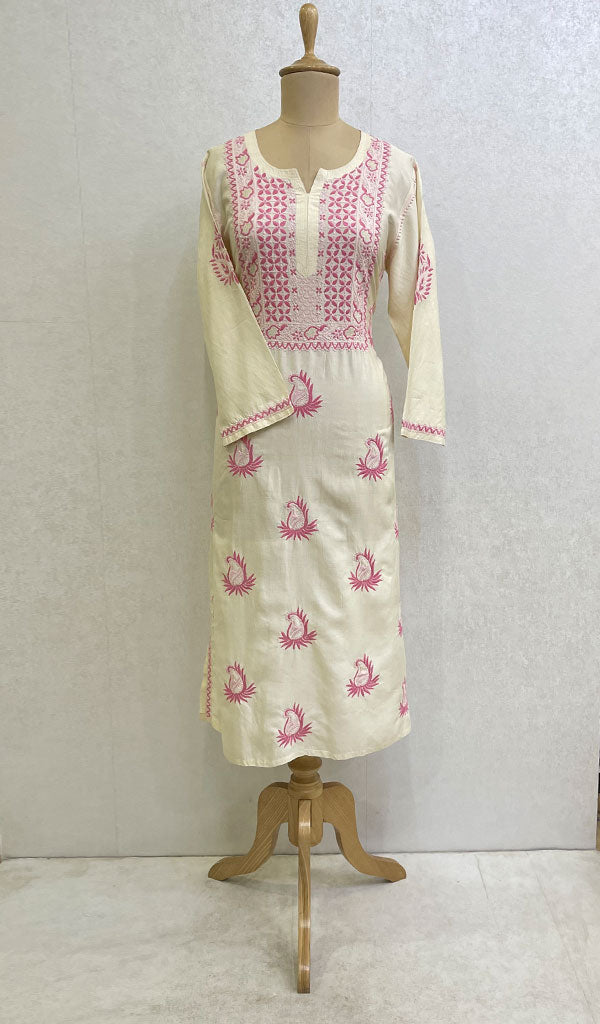 Women's Lucknowi Handcrafted Silk Chikankari Kurti - HONC0109362