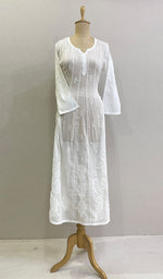 将图像加载到图库查看器中， Women&#39;s Lucknowi Handcrafted Cotton Chikankari Anarkali Dress - HONC0206764
