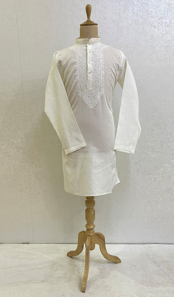 Men's Lucknowi Handcrafted Cotton Chikankari Kurta - HONC021100