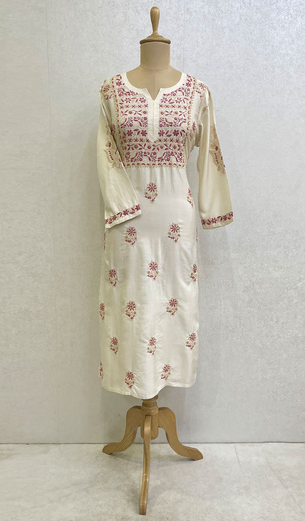 Women's Lucknowi Handcrafted Silk Chikankari Kurti - HONC0109365